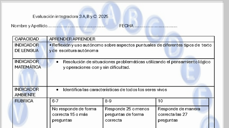 Integrador 3RO 2025 - Evaluación de Conocimientos Tercer Grado - Studocu