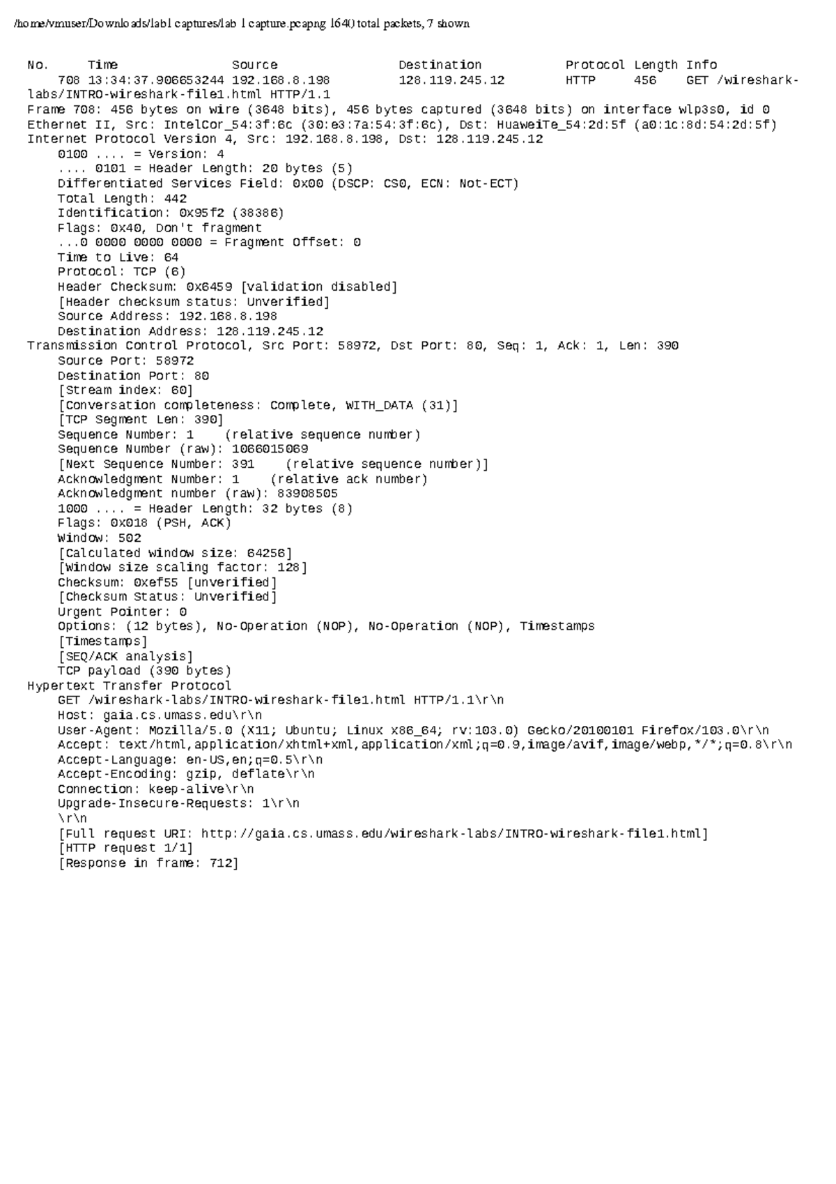 Lab 1: Packet Capture Analysis in CS 1640 - HTTP Traffic Details - Studocu