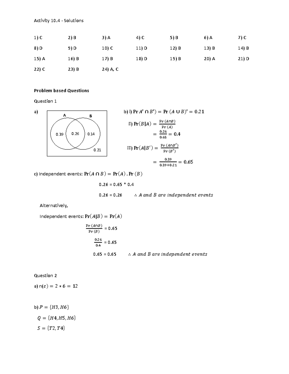 10.4 - Probability Tree Diagrams - Solutions and Answers - Studocu