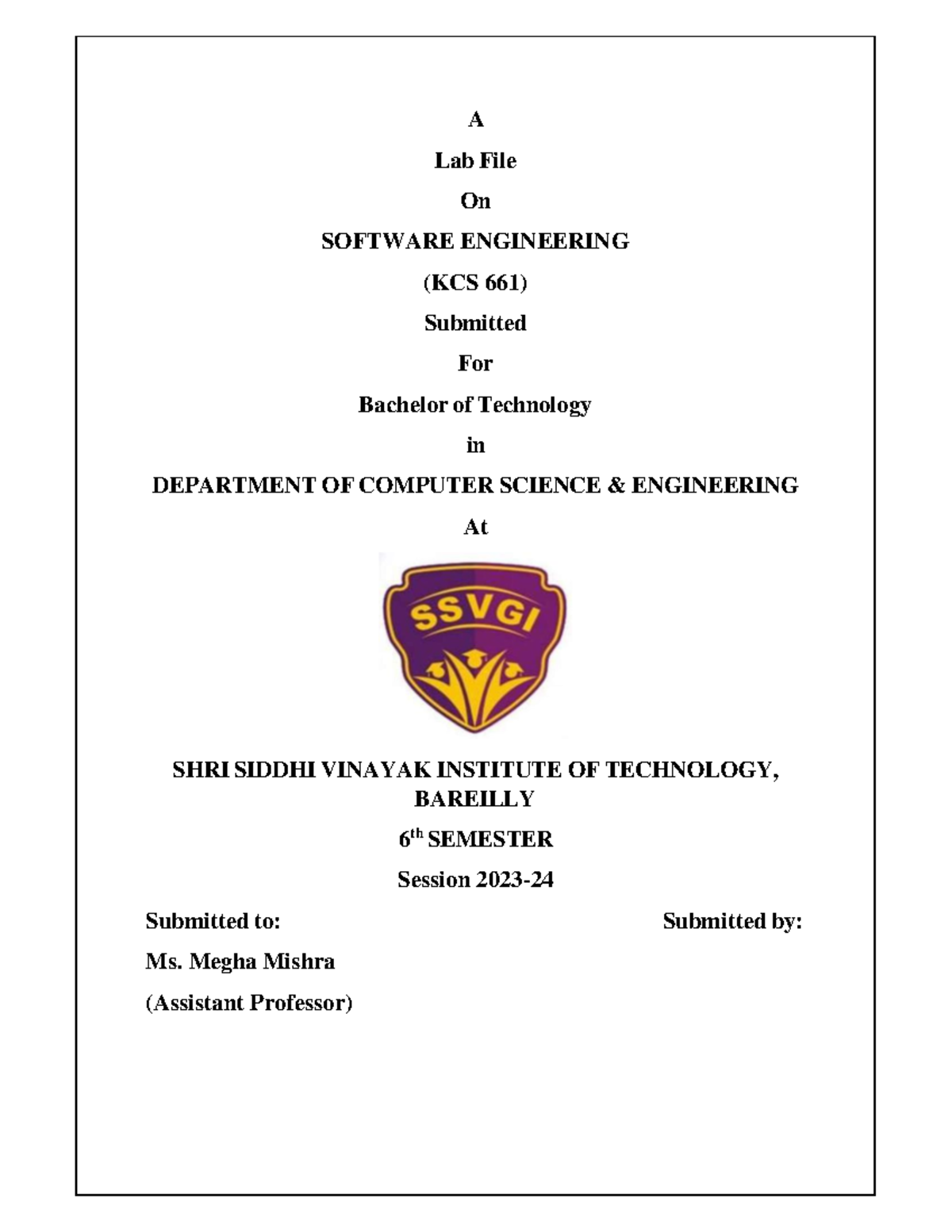 SE lab file - Kab - A Lab File On SOFTWARE ENGINEERING (KCS 661 ...