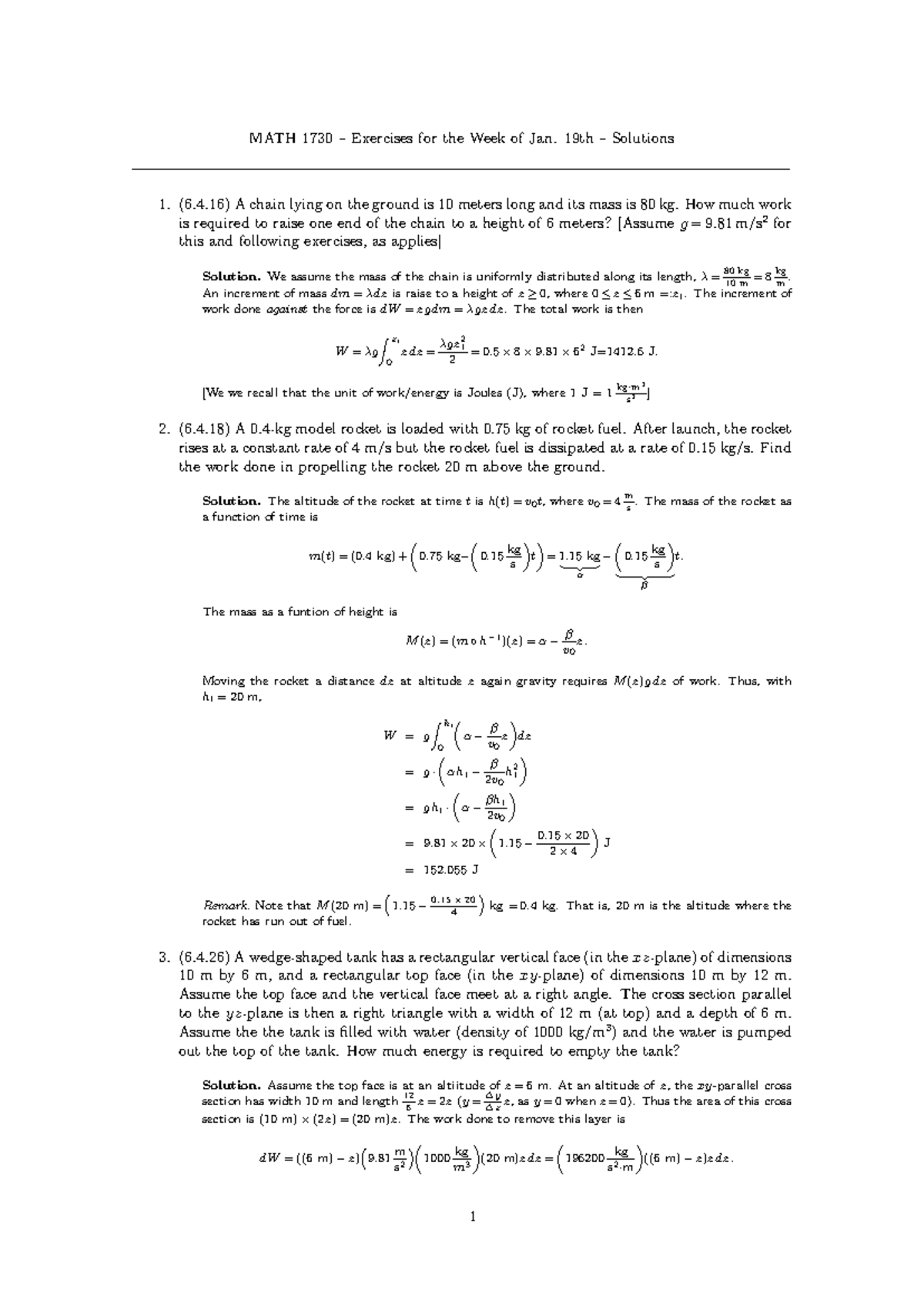 MATH 1730 Exercise Set 3 Solutions for Jan. 19th - Studocu