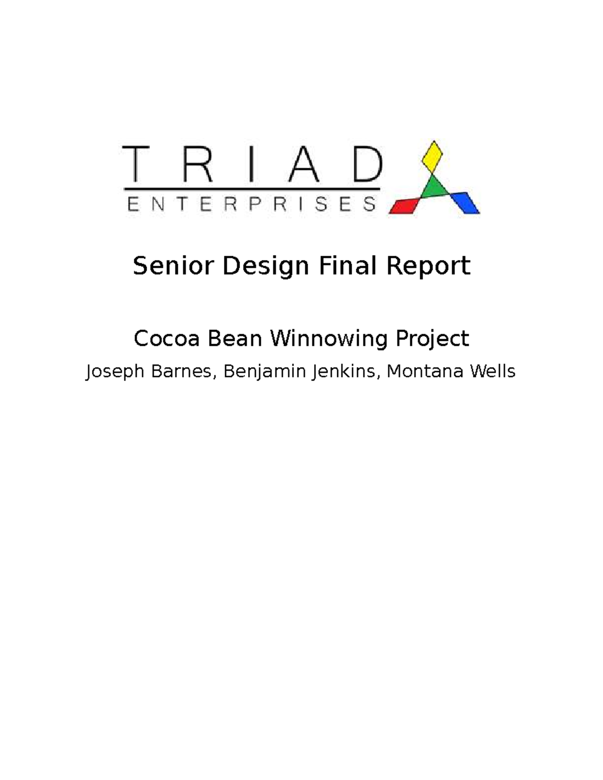 Senior Design Final Report: Cocoa Bean Winnowing Project (ENGR 490 ...