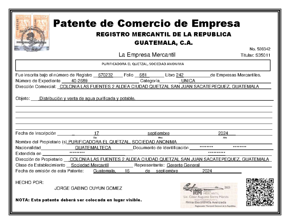 Patente De Comercio De Empresa Registro Mercantil www.studocu.com