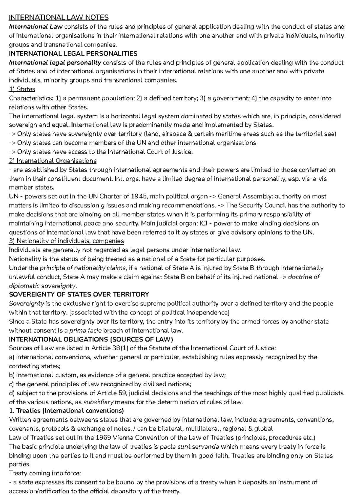 International Law Notes WK 6: Key Principles and Legal Frameworks ...
