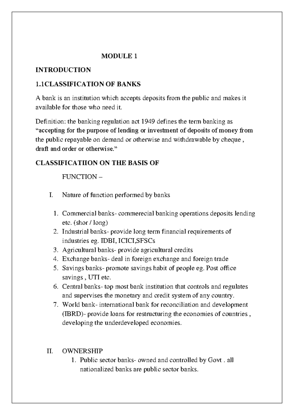 Banking Module Notes: Classification, Functions, and Trends in Banking ...