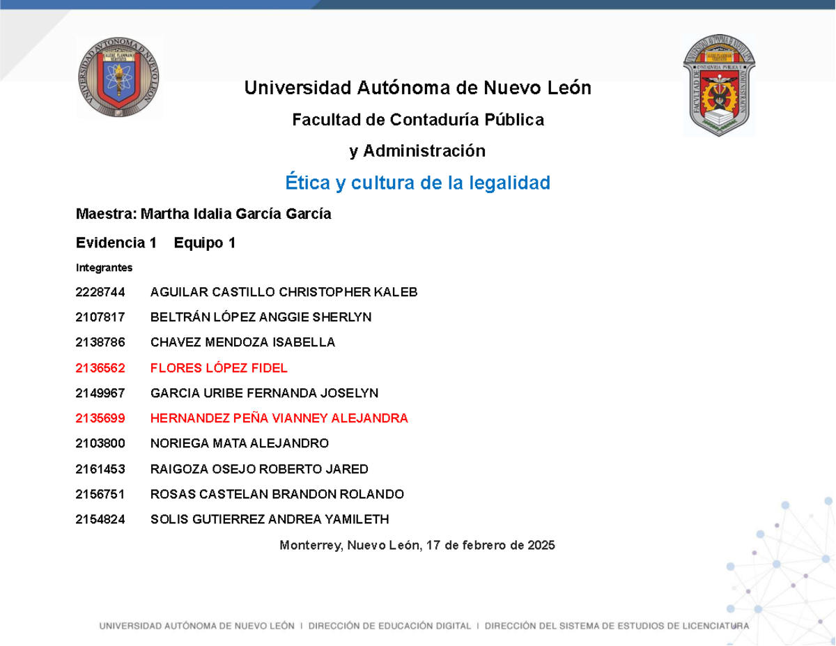 Equipo 1- Evidencia 1 - …….. - Universidad Autónoma de Nuevo León ...