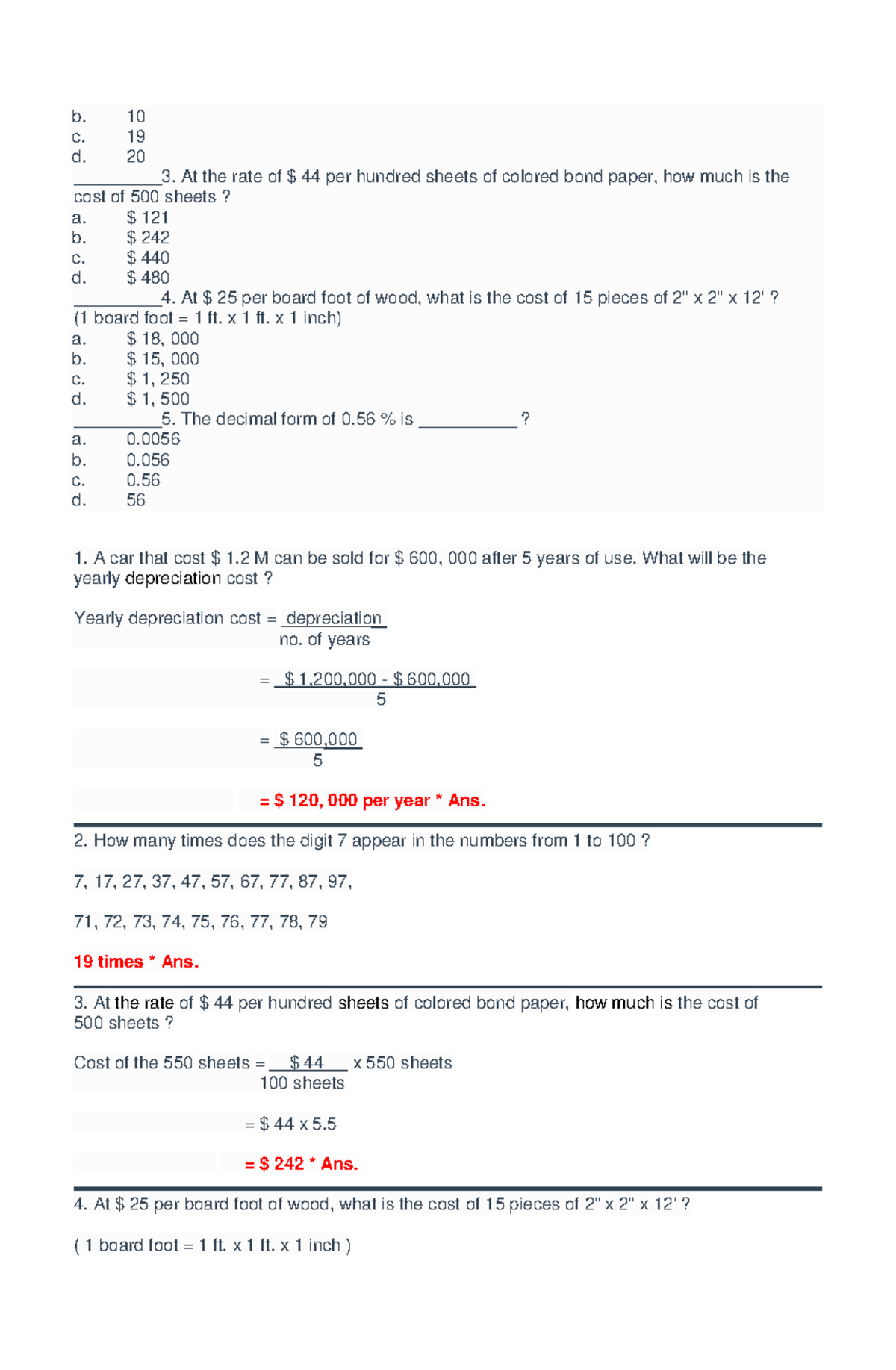 Math Reviewer for Civil Service Exam 2: Practice Questions and Answers ...