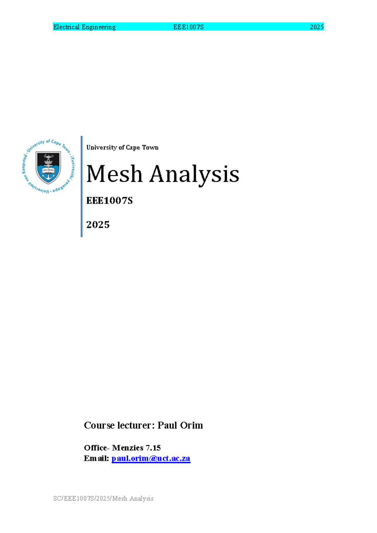 EEE1007S 2022 Week 3 Mesh Analysis Notes - Studocu