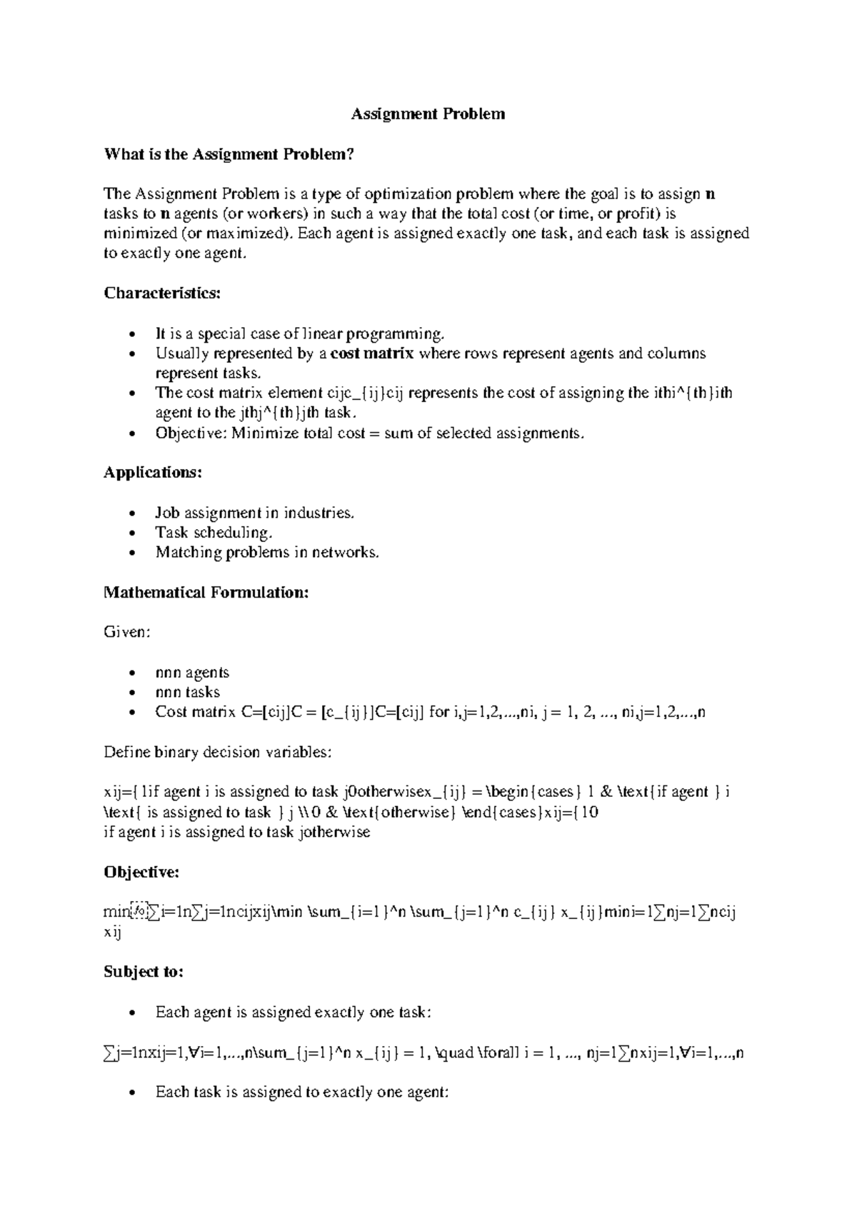 Assignment Problem Overview and Solution Methods - dgnm - Studocu