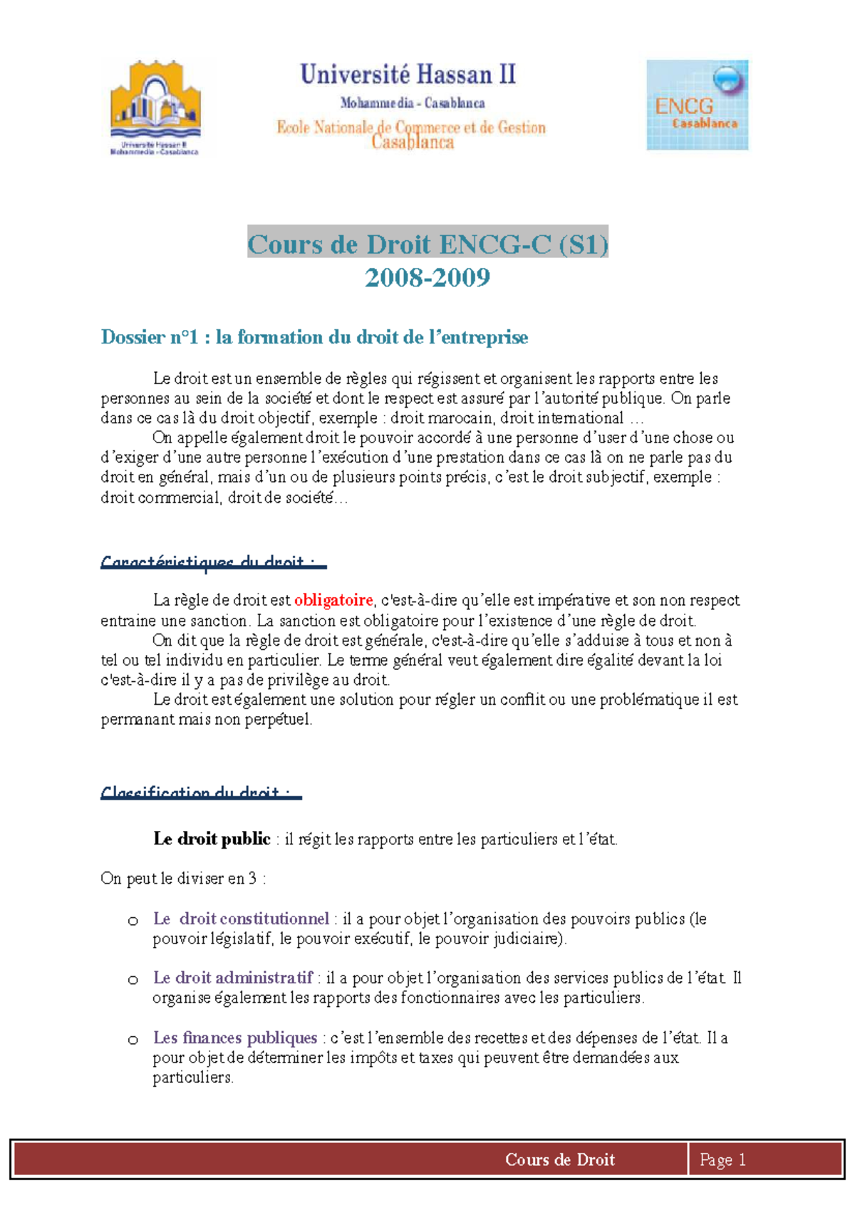 Cours de Droit (S1) : Dossier sur la Formation du Droit - Studocu