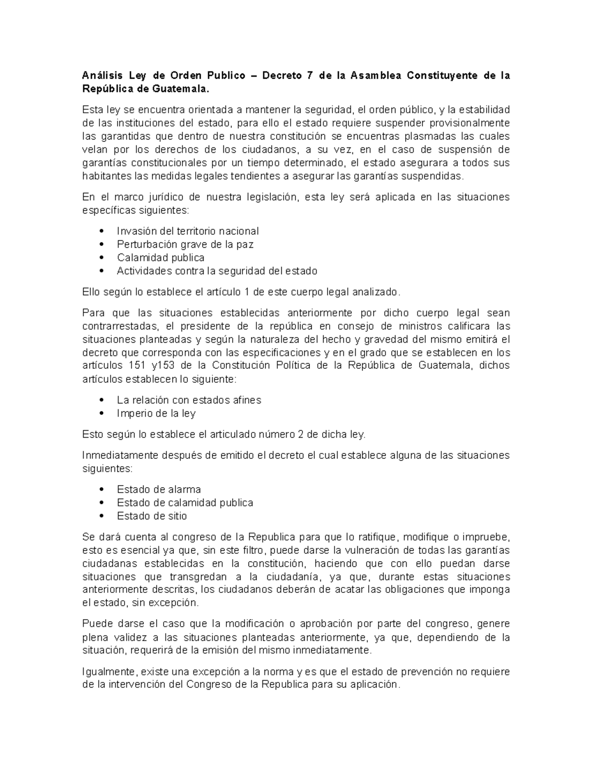 385951674 Análisis del Decreto 7 sobre Orden Público en Guatemala - Studocu