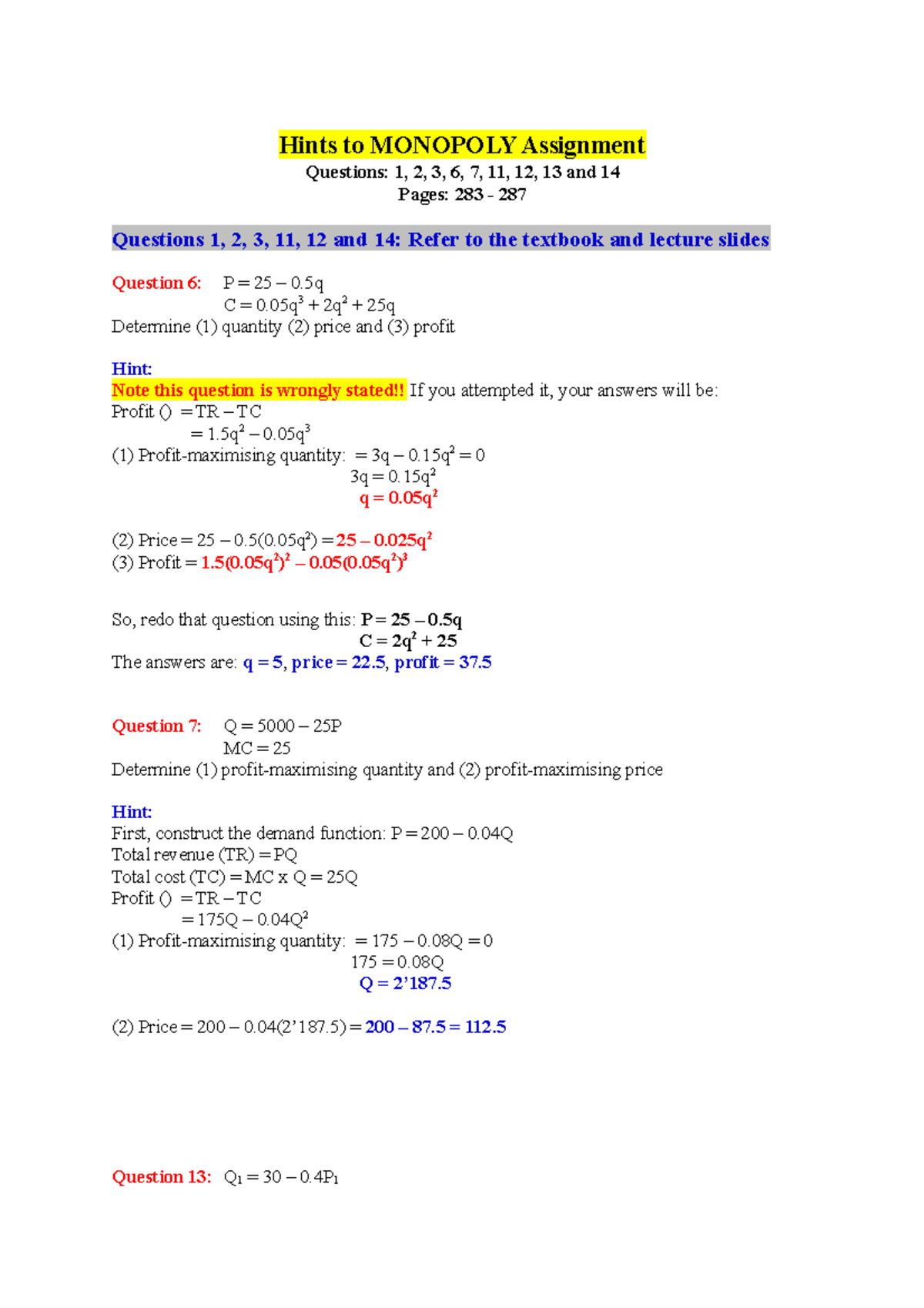 Hints for ECN221 Monopoly Assignment Solutions and Tips - Studocu