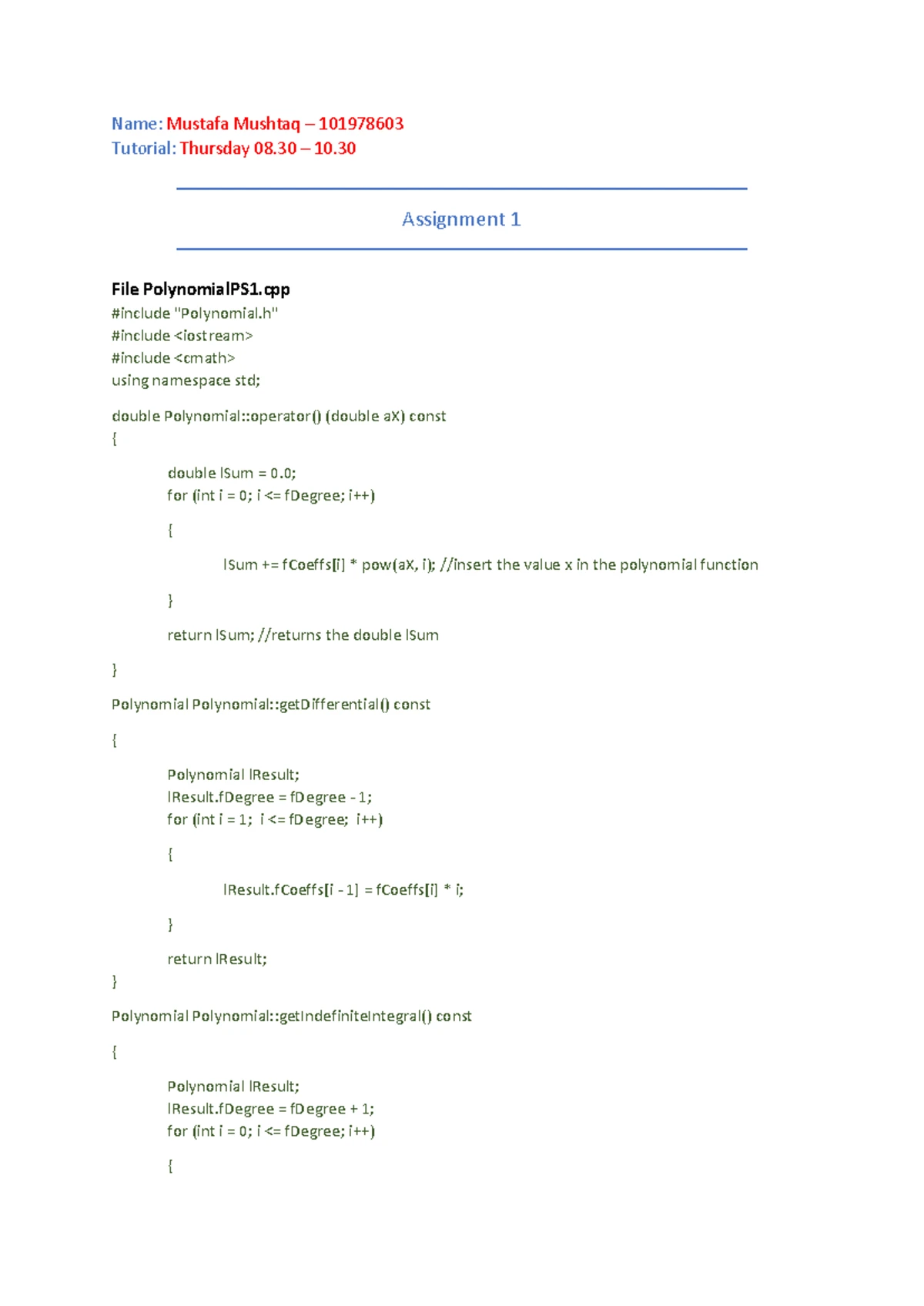 Assignment 1 - polynomials - Problem Set 1: Solution Design in C++ The ...
