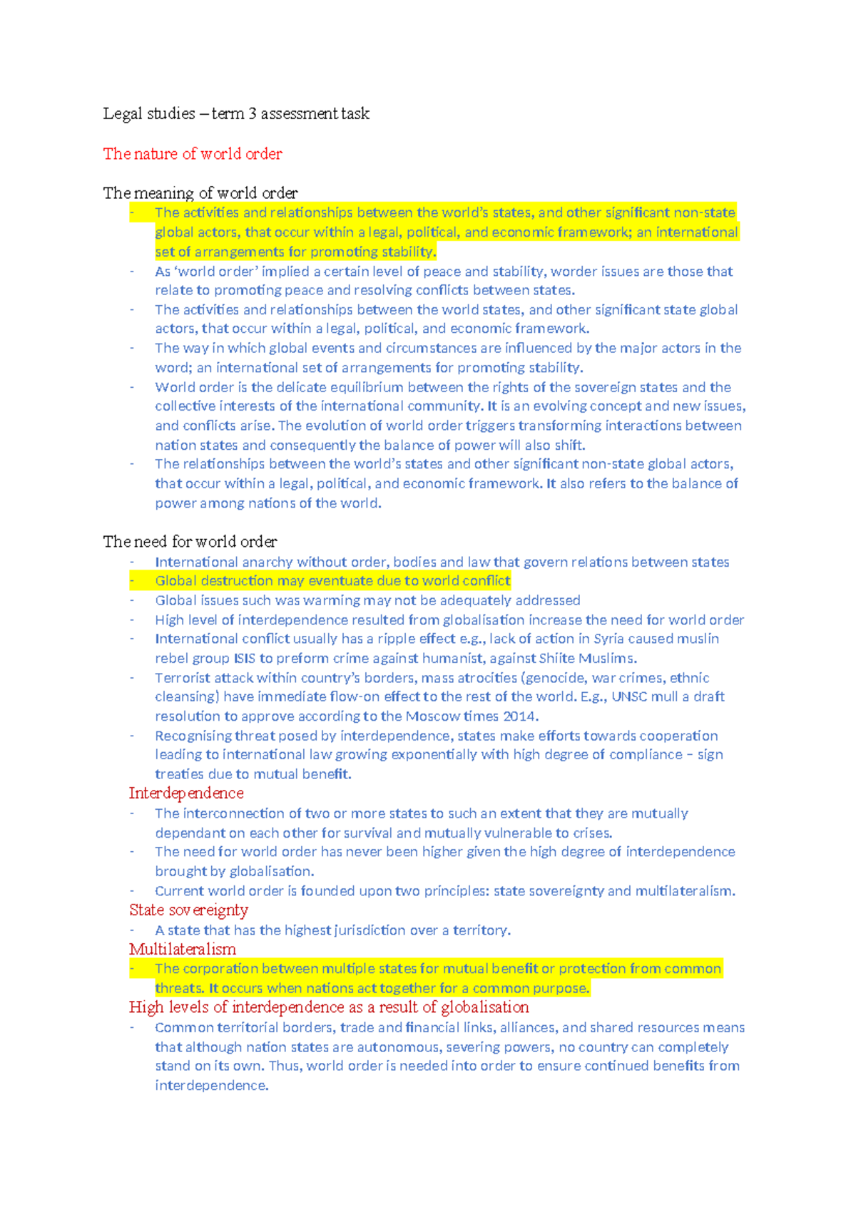 Legal Studies Term 3 Assessment Task: World Order Insights - Studocu