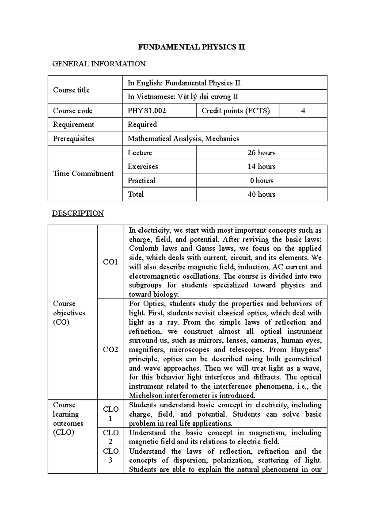 7. PHYS1.002 Fundamental Physics II - FUNDAMENTAL PHYSICS II GENERAL ...