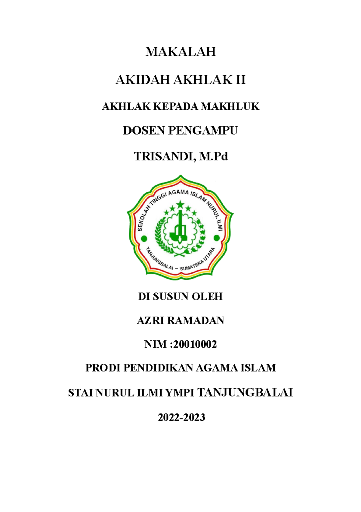 Akidah Akhlak II: Akhlak kepada Makhluk dalam Pendidikan Agama Islam - Document Preview
