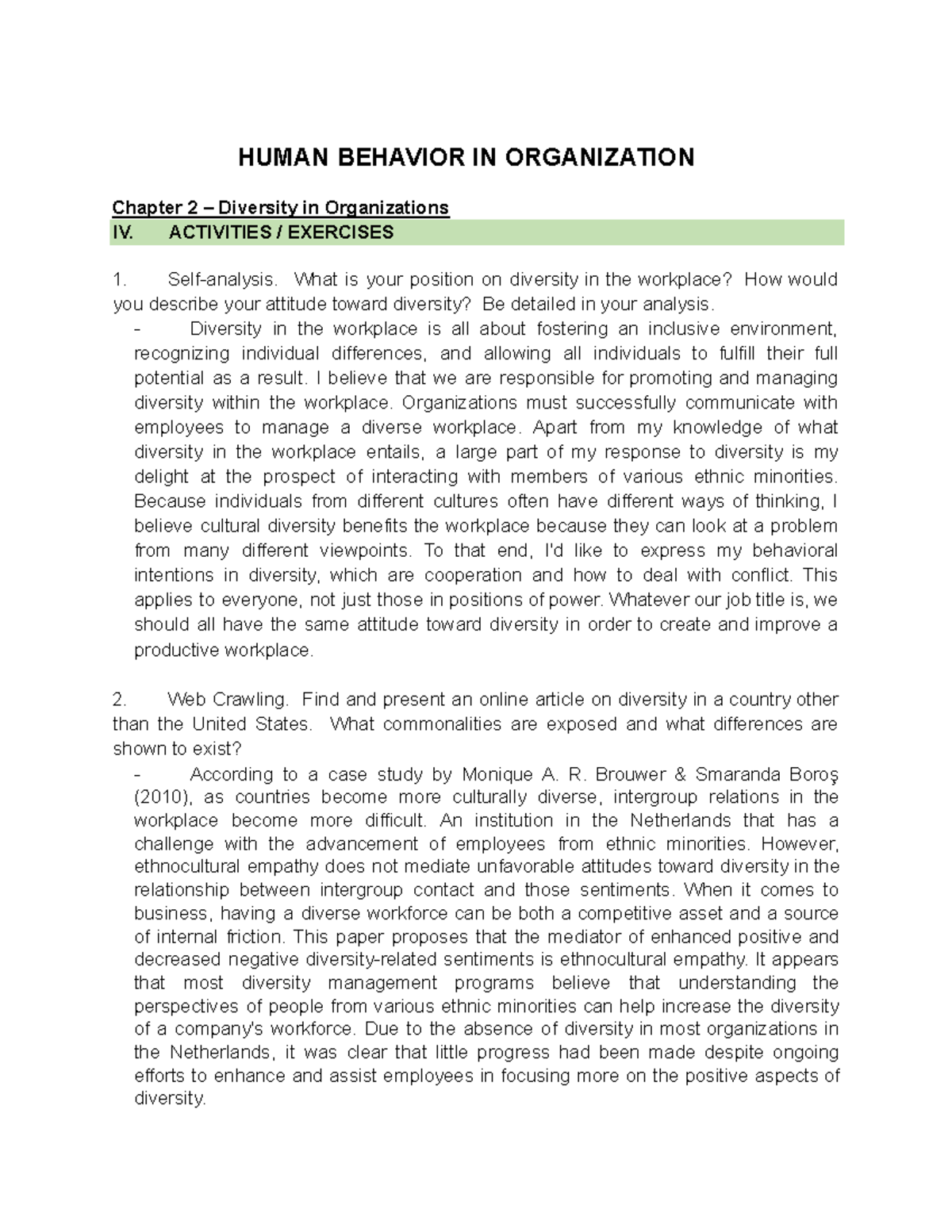 Chapter 2: Diversity in Organizations - Insights and Activities - Studocu