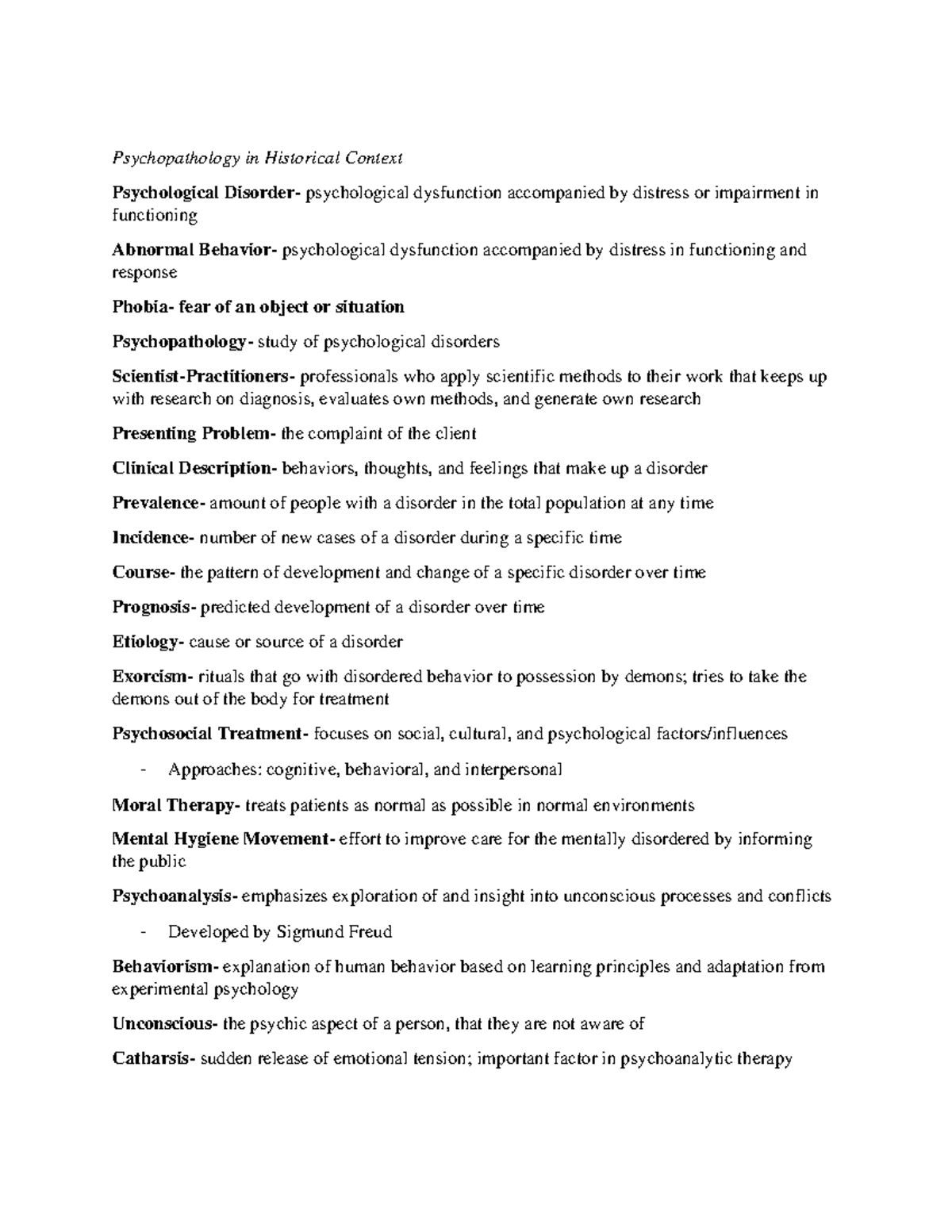 Abnormal Psych 101: Exam 1 Study Guide on Psychopathology Concepts ...