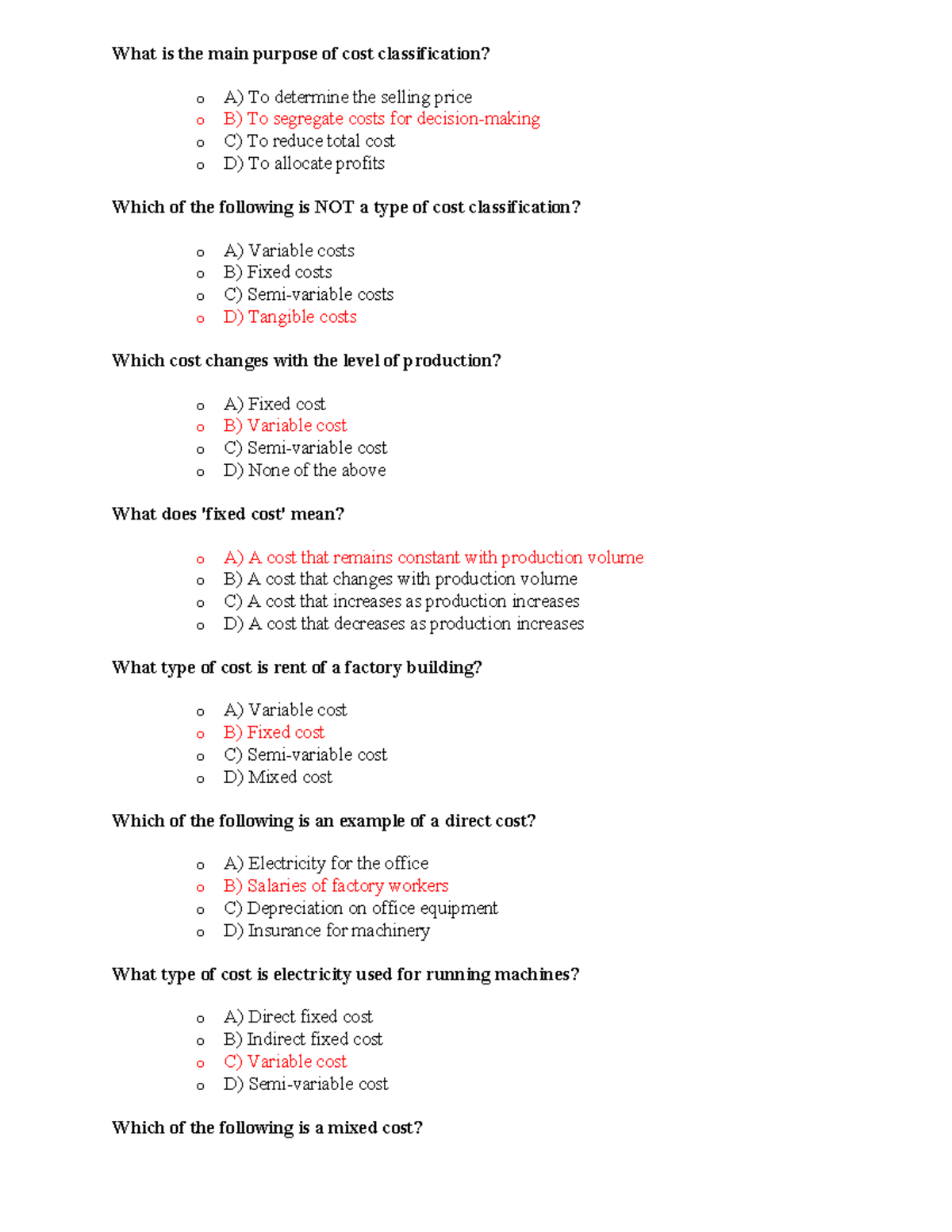 MCQs for Cost & Management Accounting (CMA 101) - Studocu