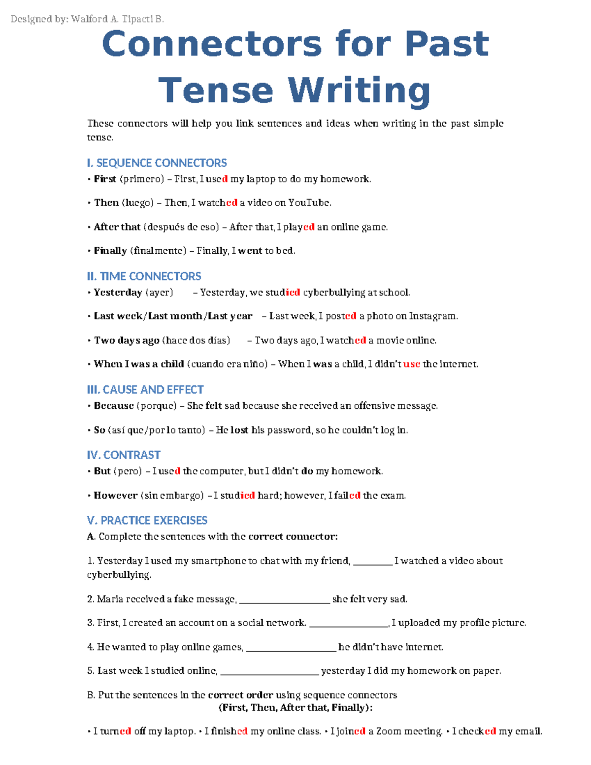Connectors for Past Tense Writing: A Guide to Effective Linking - Studocu