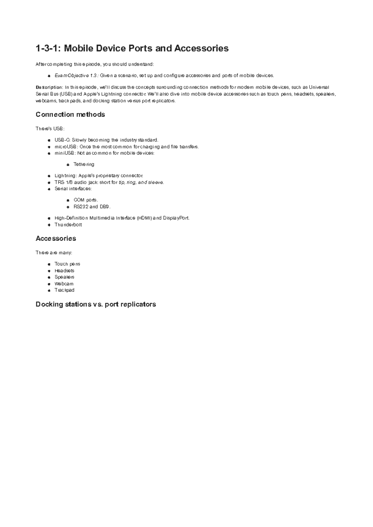 Mobile Device Ports and Accessories Overview (Course Code) - 1-3-1 ...