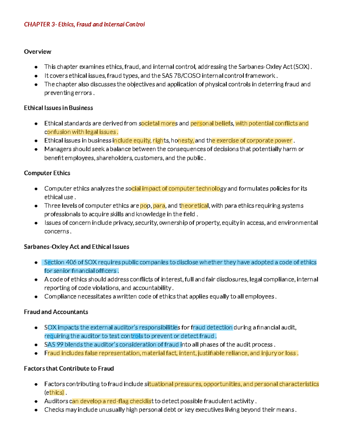 CHAPTER 5153345 Ethics, Fraud & Internal Control Overview - Studocu