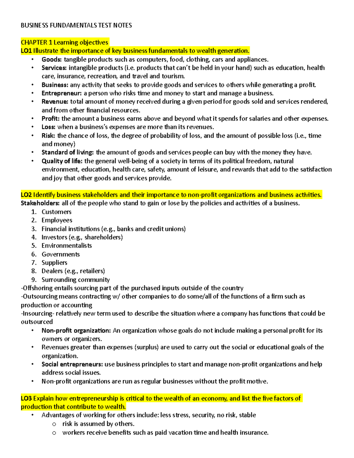 BUSINESS FUNDAMENTALS EXAM NOTES - QUESTIONS & ANSWERS (22 OCT 2020 ...