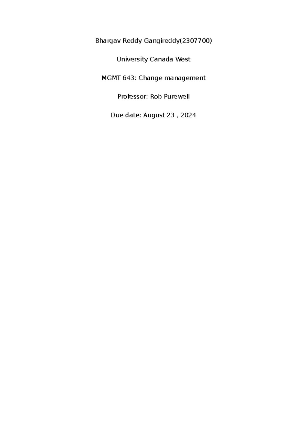 MGMT 643: Change Management - Academic Integrity Review Paper - Studocu