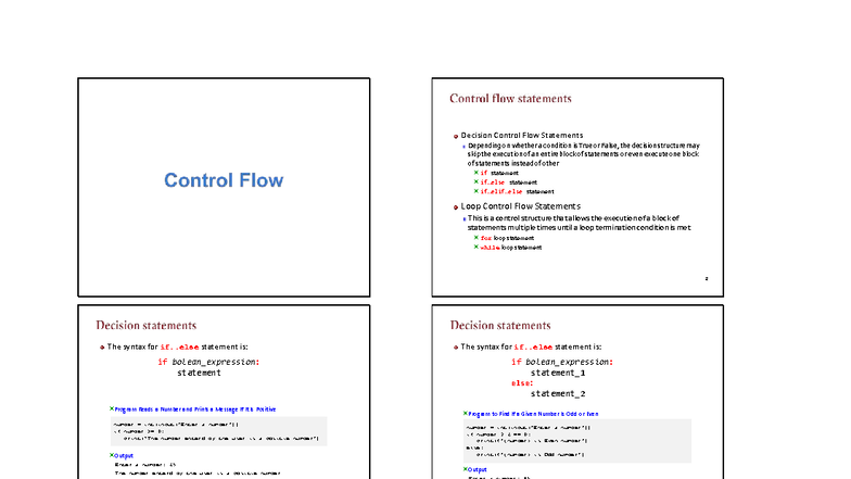 002-PY Control Flow Statements: If, Else, and Loops Explained - Studocu
