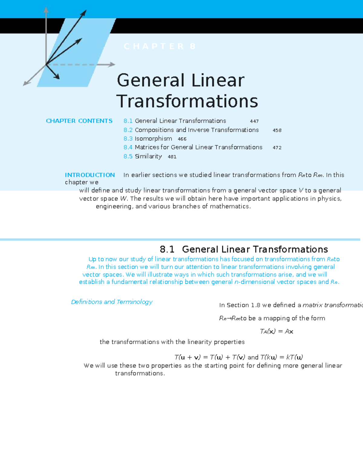 CHAPTER 8 General Linear Transformations: Key Concepts and Examples ...