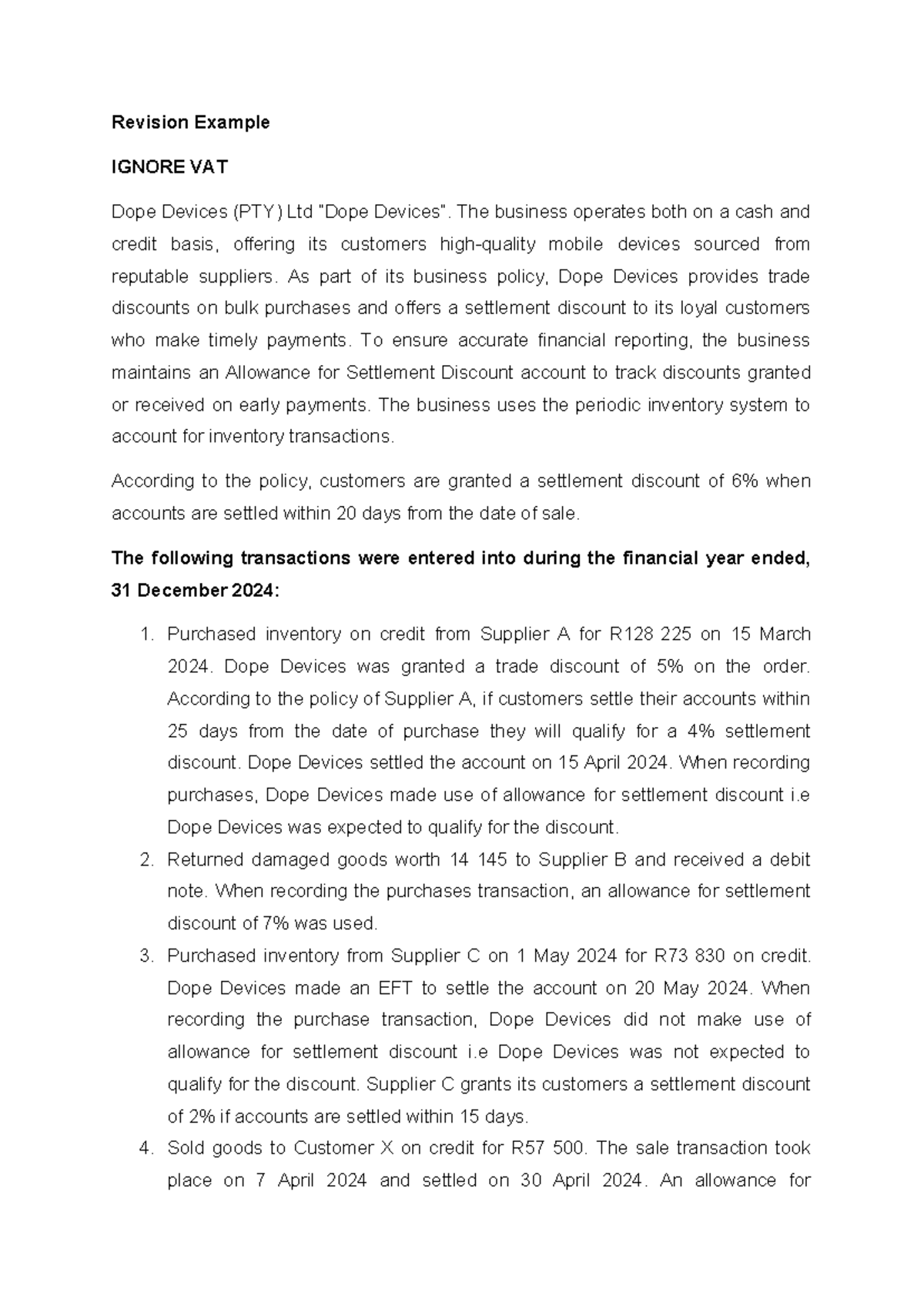 Revision example: Dope Devices (PTY) Ltd financial transactions ...