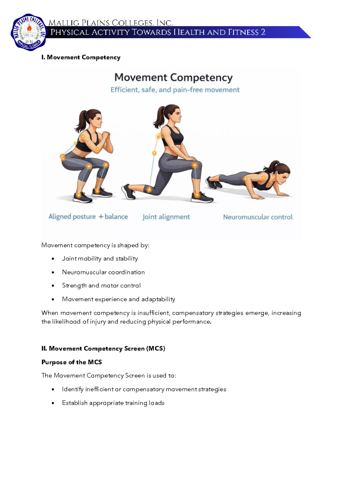 Pathfit-2-Prelims: Understanding Movement Competency and Fitness - Studocu