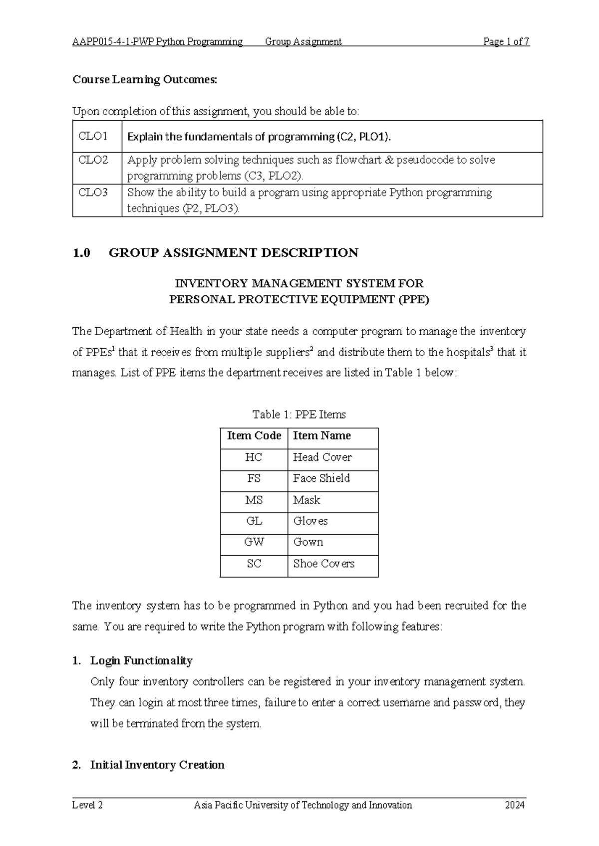 AAPP015 Group Assignment: Python Inventory Management System for PPE ...