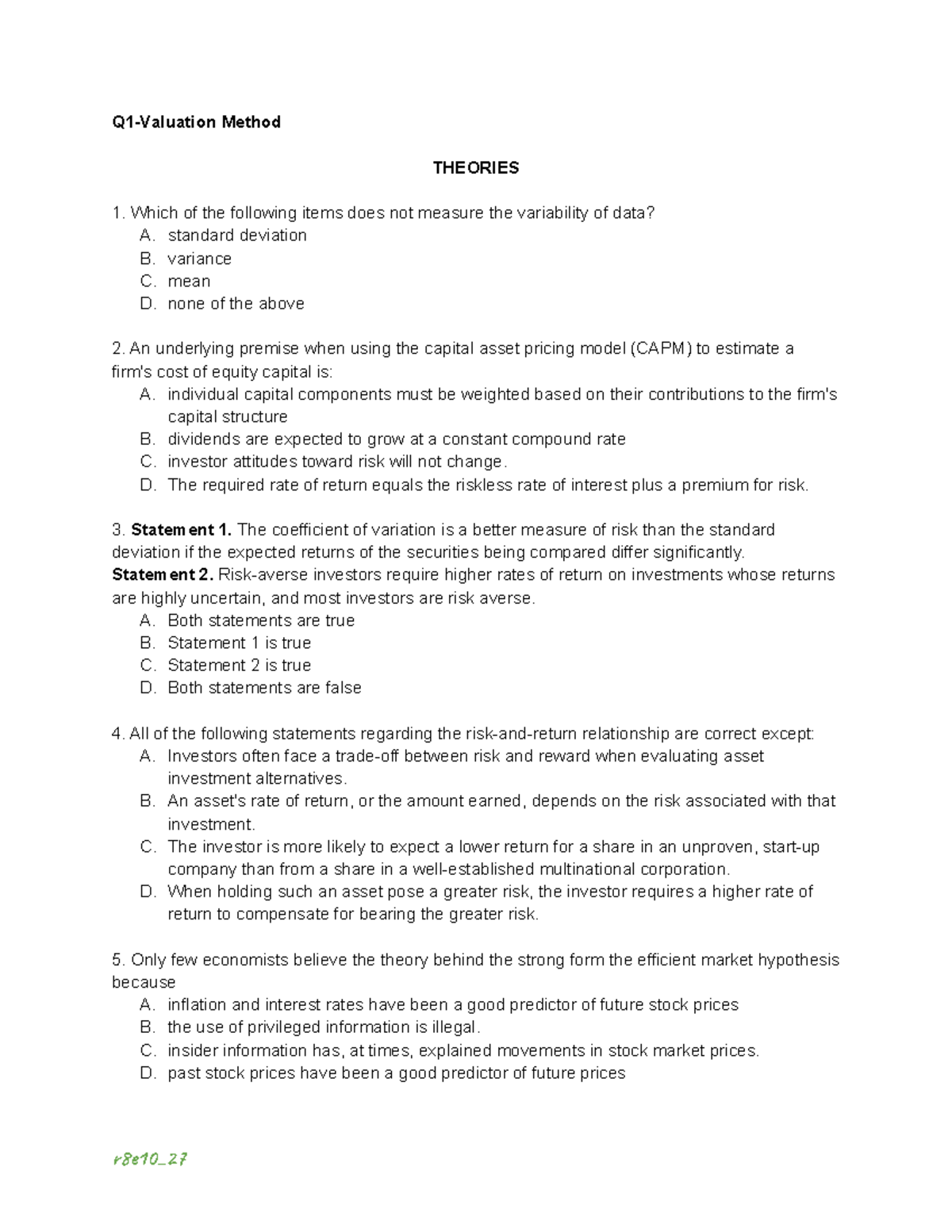 Valuation Methods: Key Theories and Concepts in Finance (FIN 101) - Studocu
