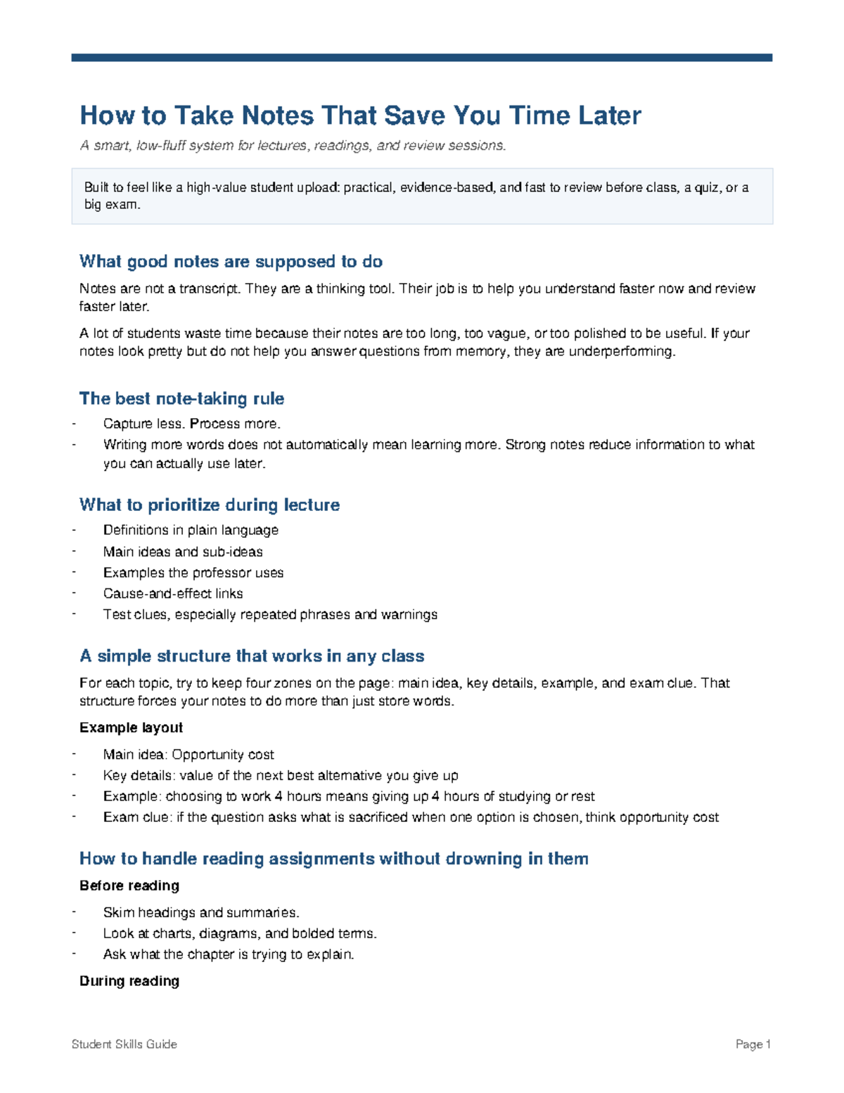 Study Guide: Note-Taking Strategies for Time Efficiency - Studocu