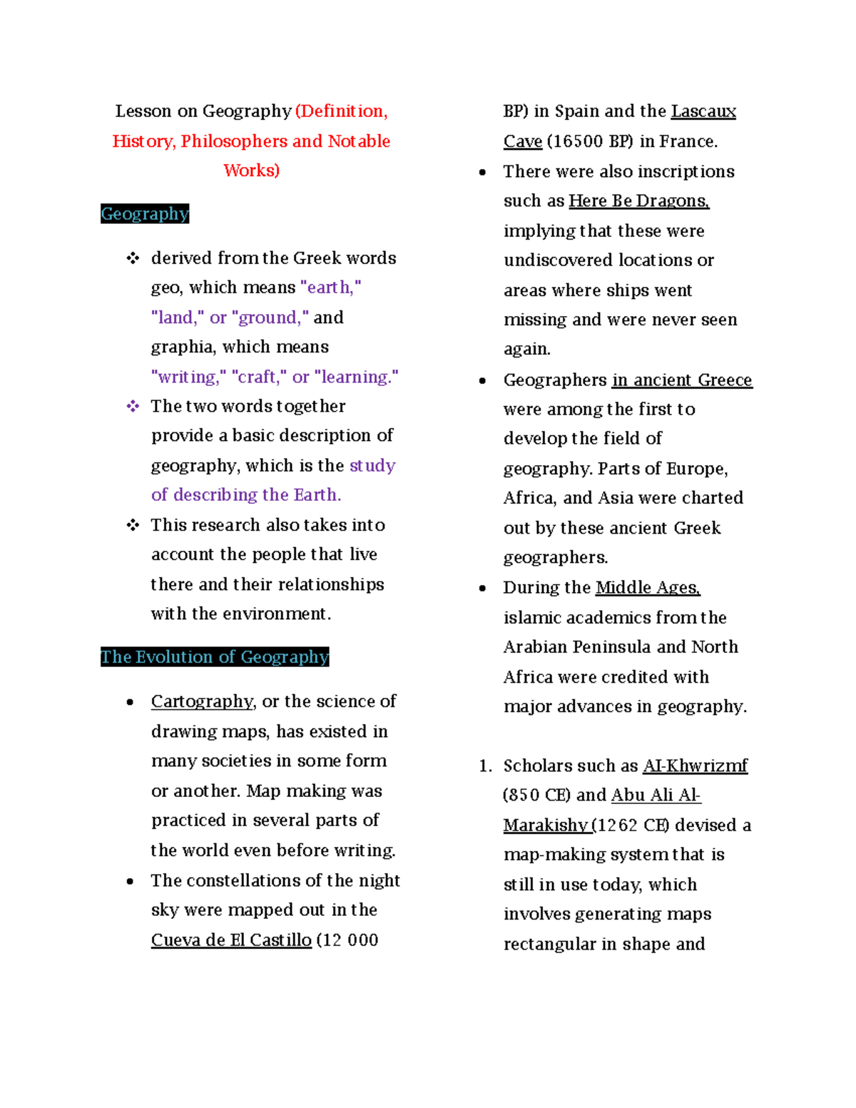 Geography Lesson Notes 1-3: Definition and History Insights - Studocu