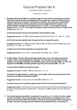 ECON3450 Public Economics Tutorial Problem Set 2 Solutions - Studocu