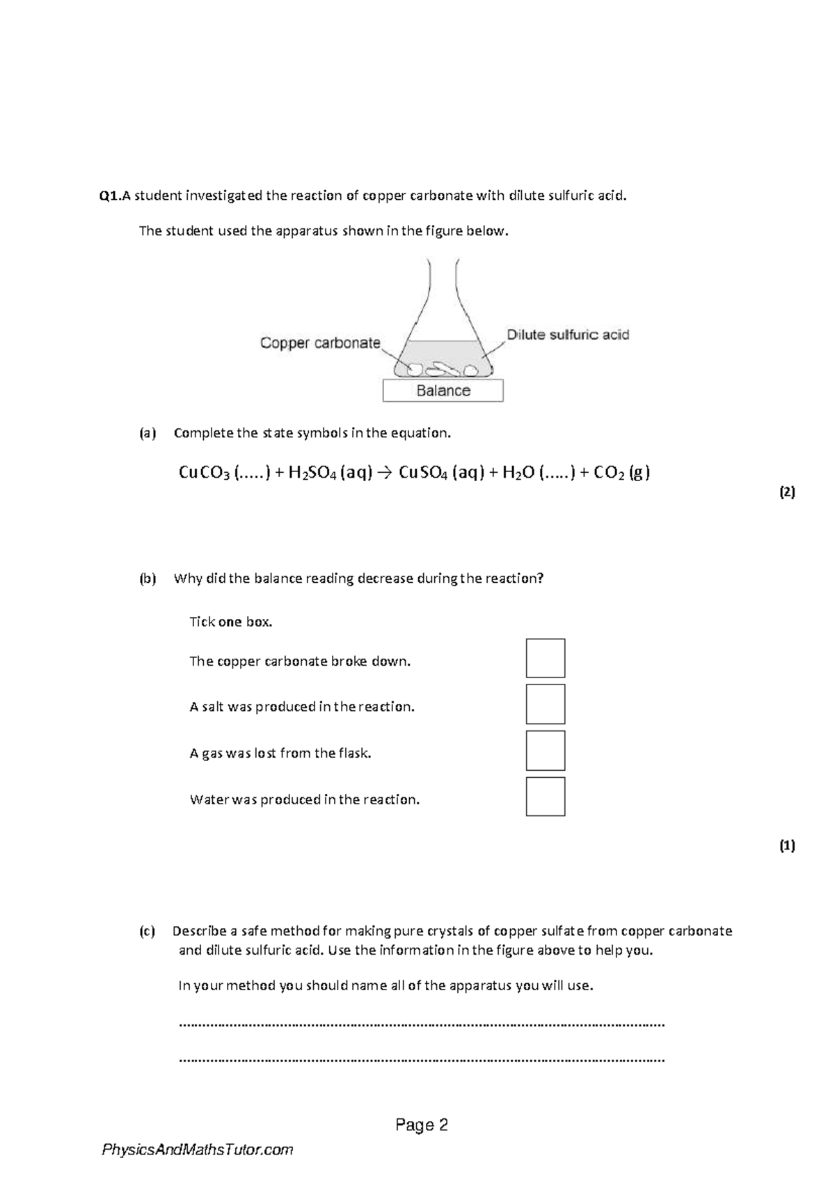 3.1 Cons. of Mass, Chem Measurements & Equations 1 QP - Studocu