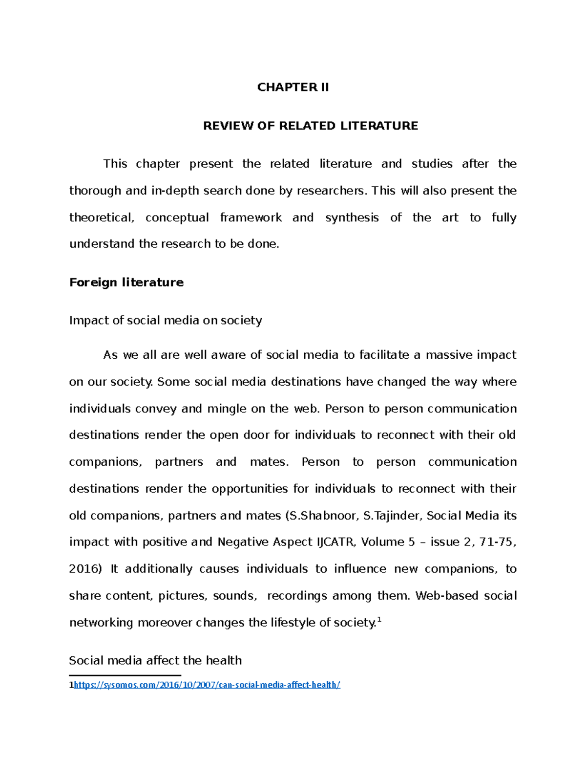 RRL: The Effects of Social Media on Society and Health - Studocu