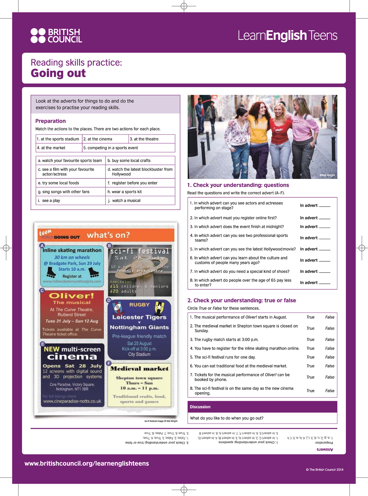 03-TEENS Skills Series: Reading A2 - Going Out Practice - Studocu