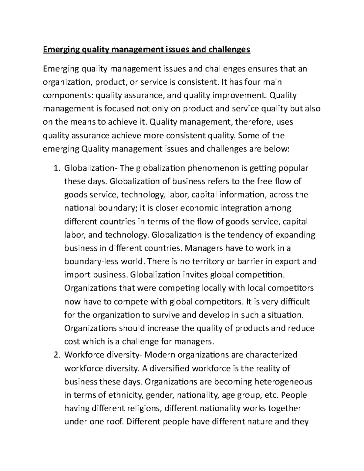 Emerging Challenges in Quality Management: Globalization, Diversity ...