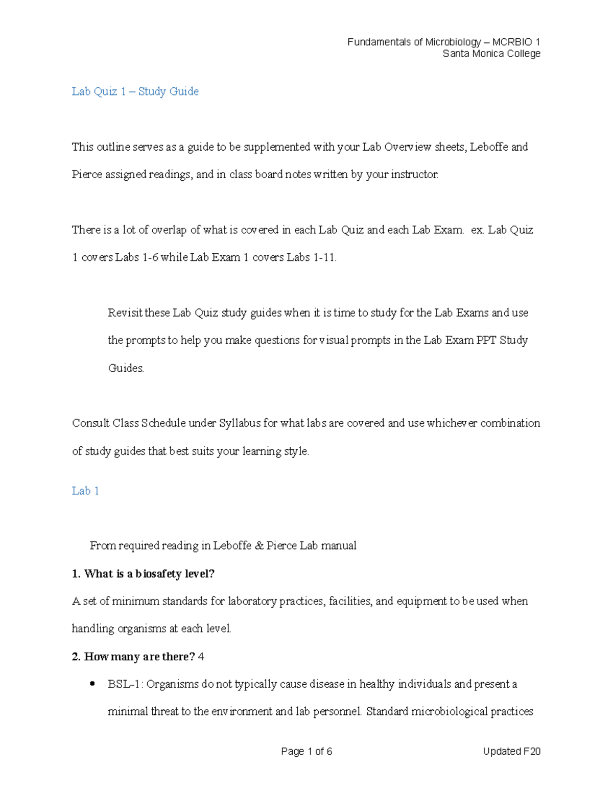 Lab Quiz 1 Study Guide - Important Topics & Key Concepts 083020 - Studocu