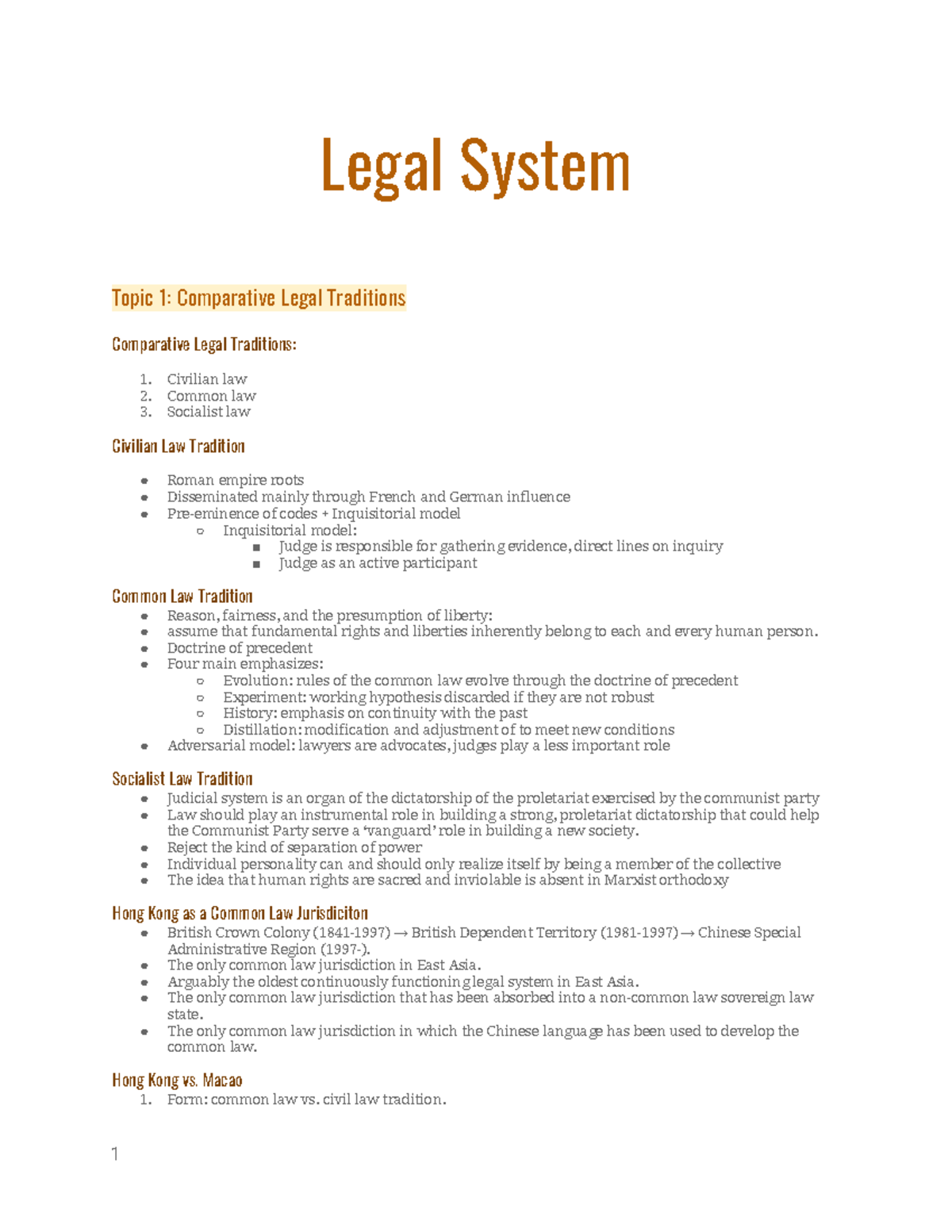 Legal System Review - Lecture notes All - Legal System Topic 1 ...