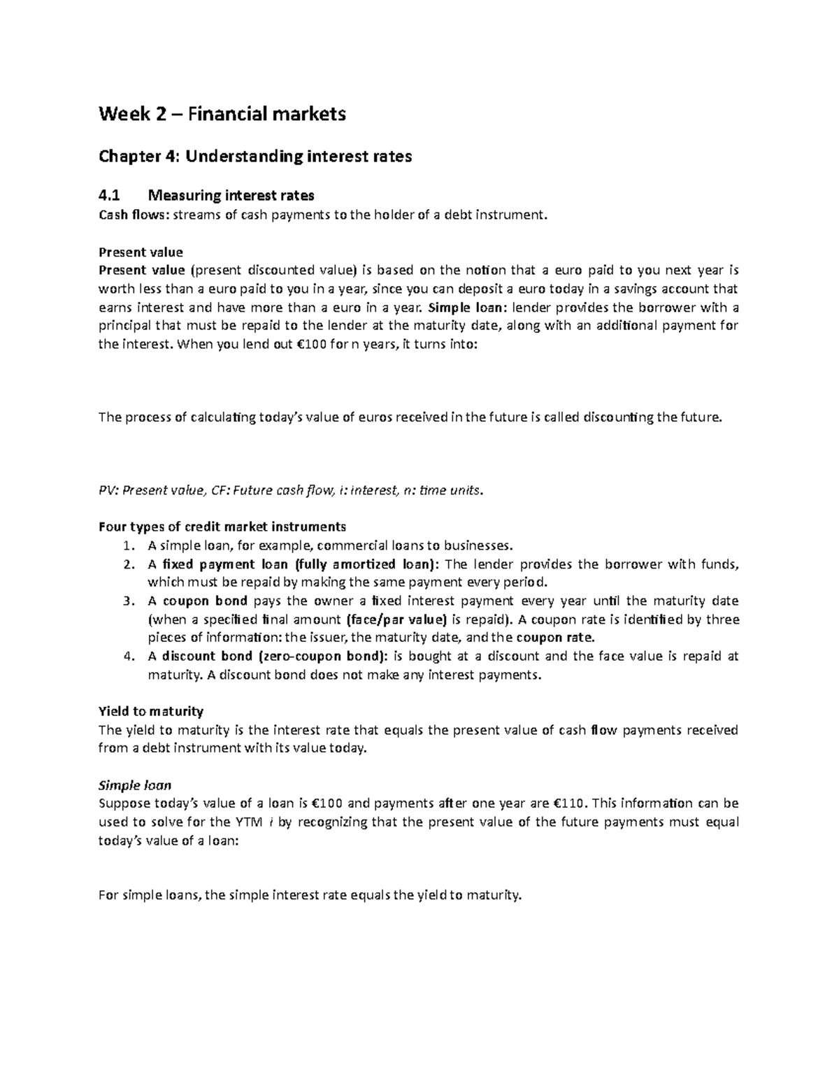Week 2 Summary: Economics of Banking - Financial Markets Overview ...