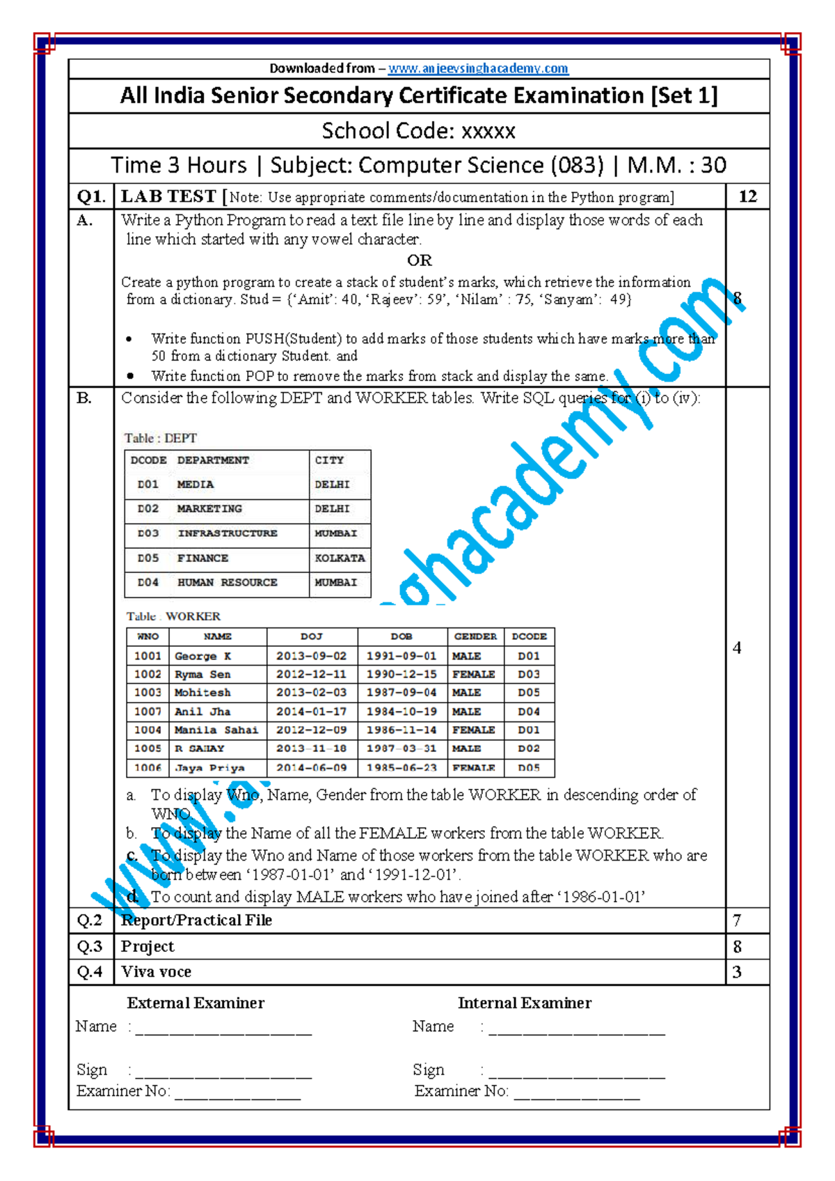 Computer Science (083) Lab Test QP-1: Python & SQL Exercises - Studocu