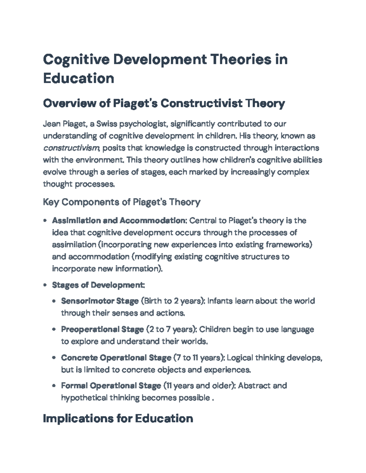 Cognitive Development Theories in Education: Insights from Piaget ...