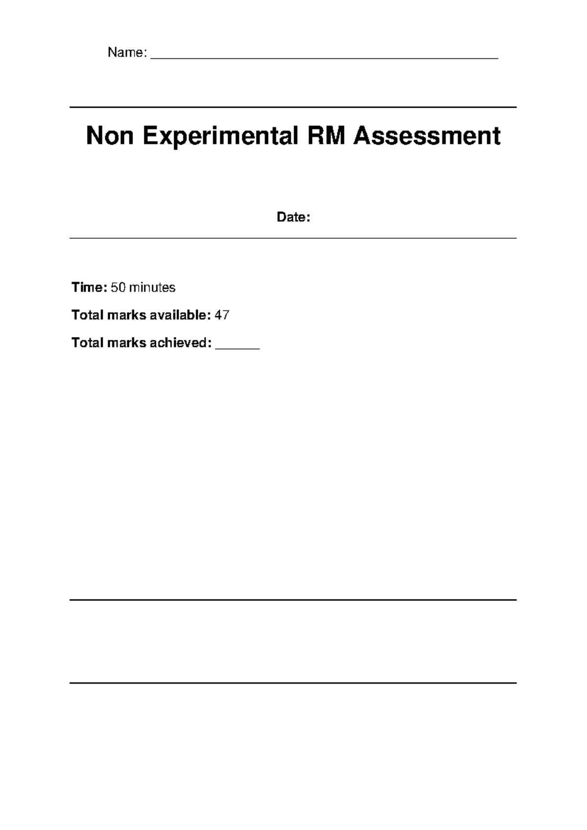 Non-Experimental RM Assessment - N Course Code (50 mins, 47 Marks ...