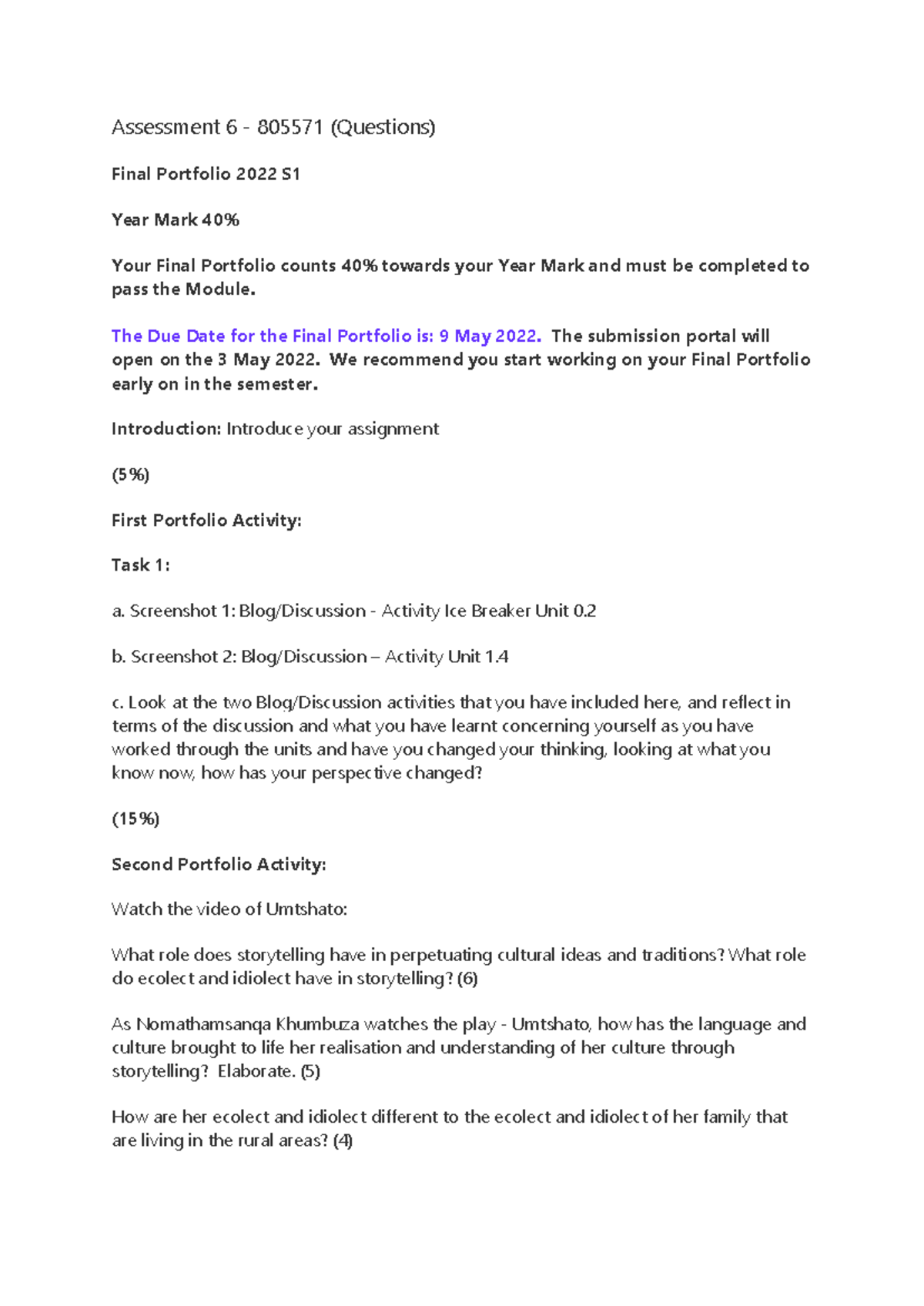 Final Portfolio Guidelines & Instructions for Assessment 6 - 805571 ...