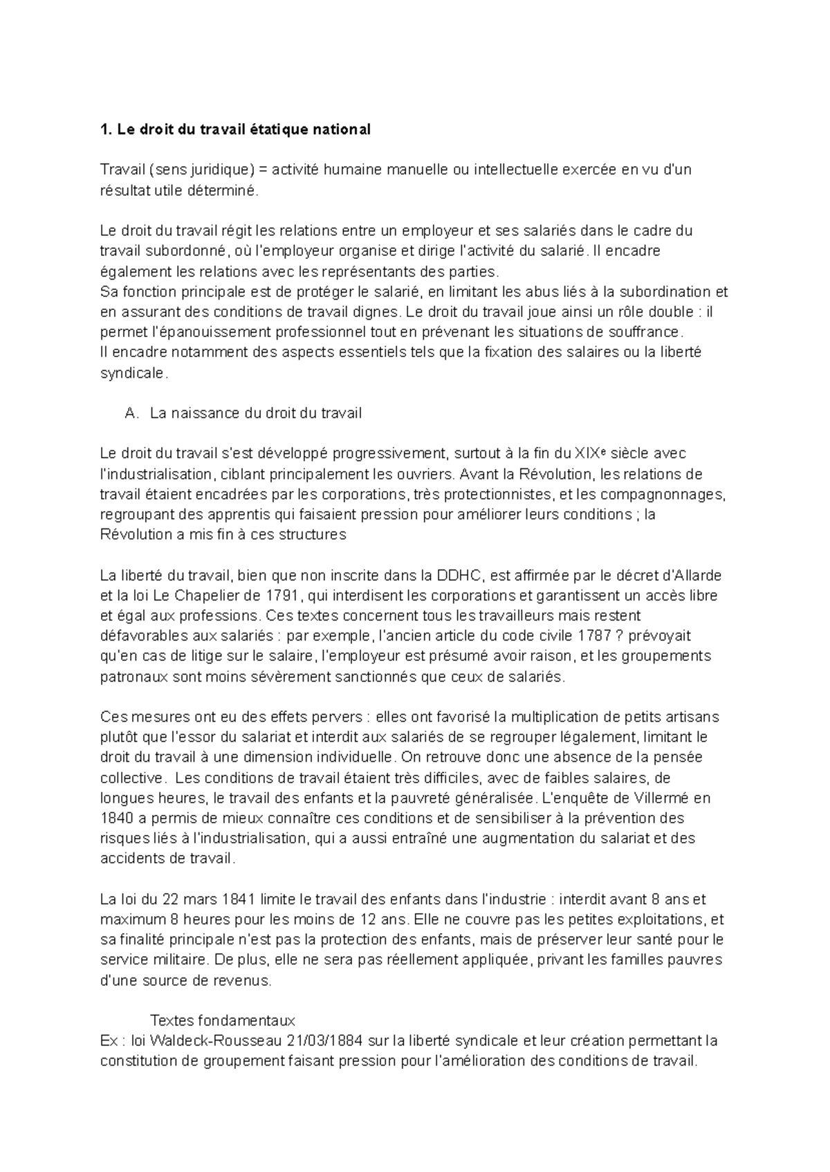 Oral-3 - Notes sur le Droit du Travail et ses Évolutions - Studocu