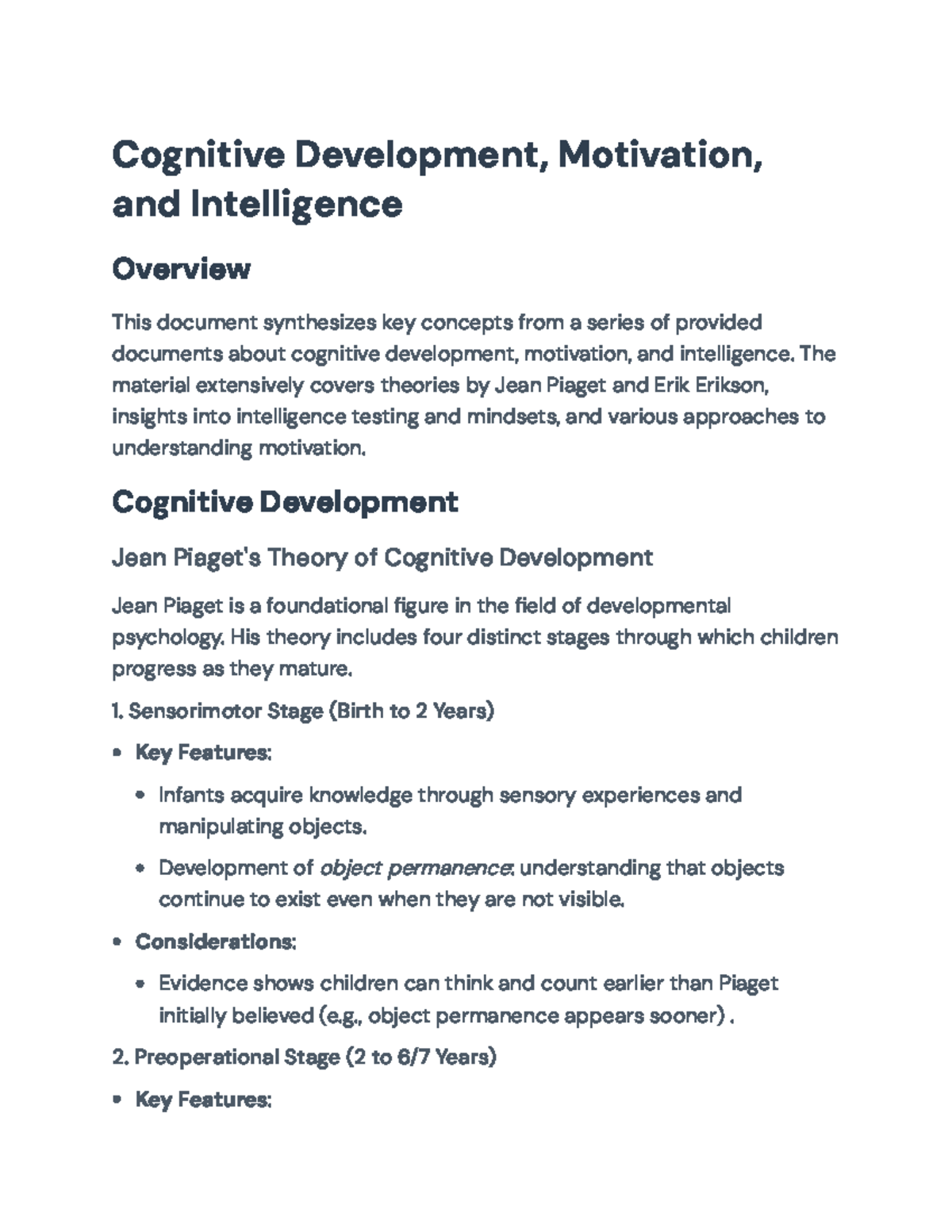 Cognitive Development, Motivation, and Intelligence Overview ...